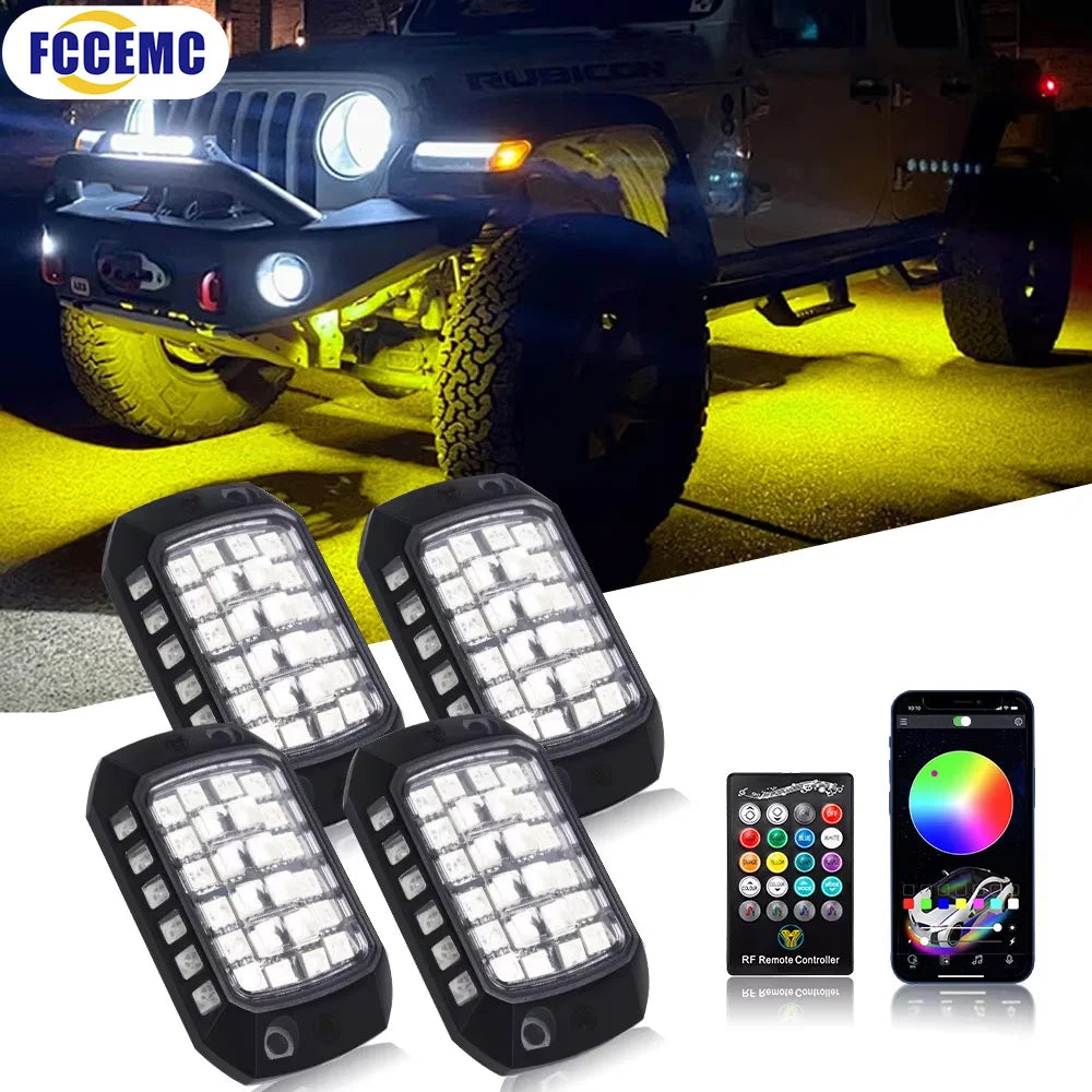 3D Lens Chassis Undergolw Light Remote App Control 12V For Jeep Off-Road 4x4 Truck UTV SUV ATV RZR Car Rock Decorative Lights