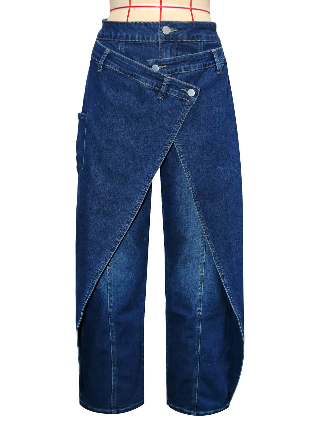 Vintage Washed Denim Wide Leg Pants Women Asymmetrical Wrap Overlap High Waist Y2K Streetwear Casual  Fashion Baggy Jeans