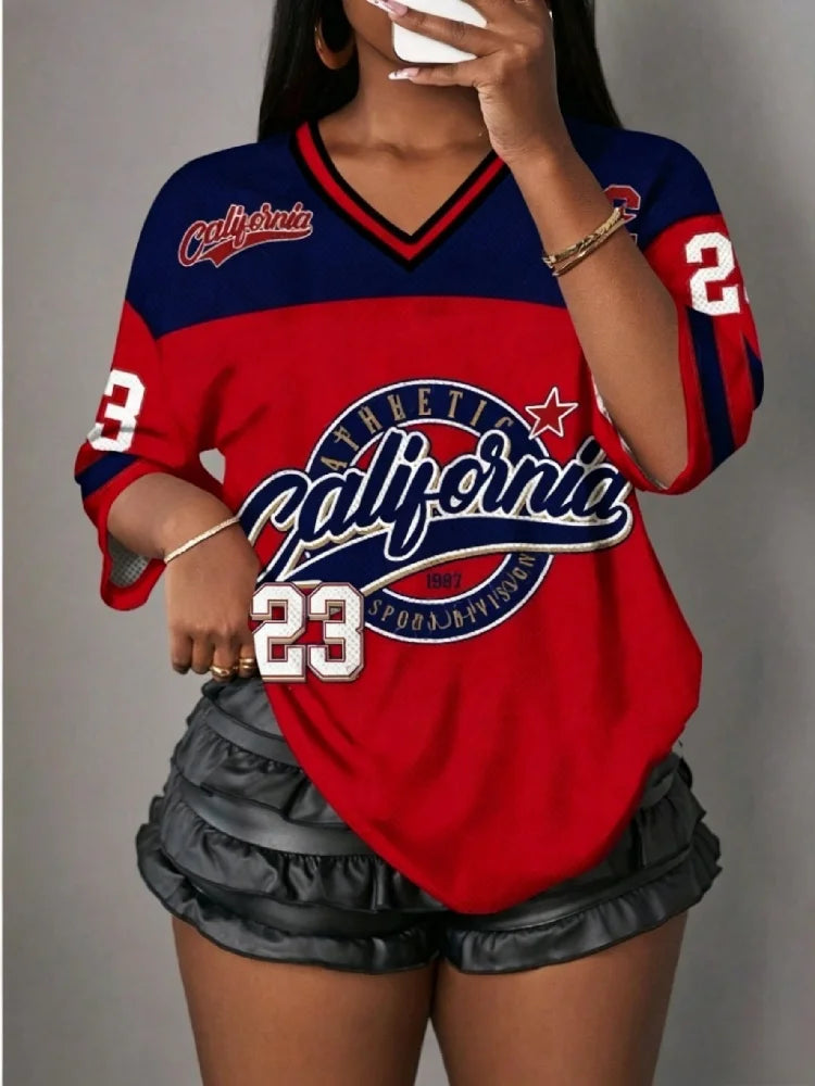 2026 Summer New California NO.23 3D Print Men Women's V-Neck Short Sleeved T-Shirt Casual Sports Jersey Tops Family Kids Tees