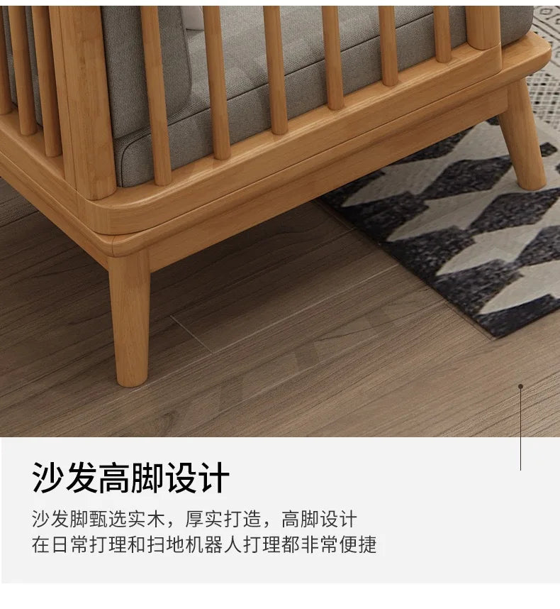 Solid wood fabric sofa Small apartment living room sofa combination Log wind Japanese sofa
