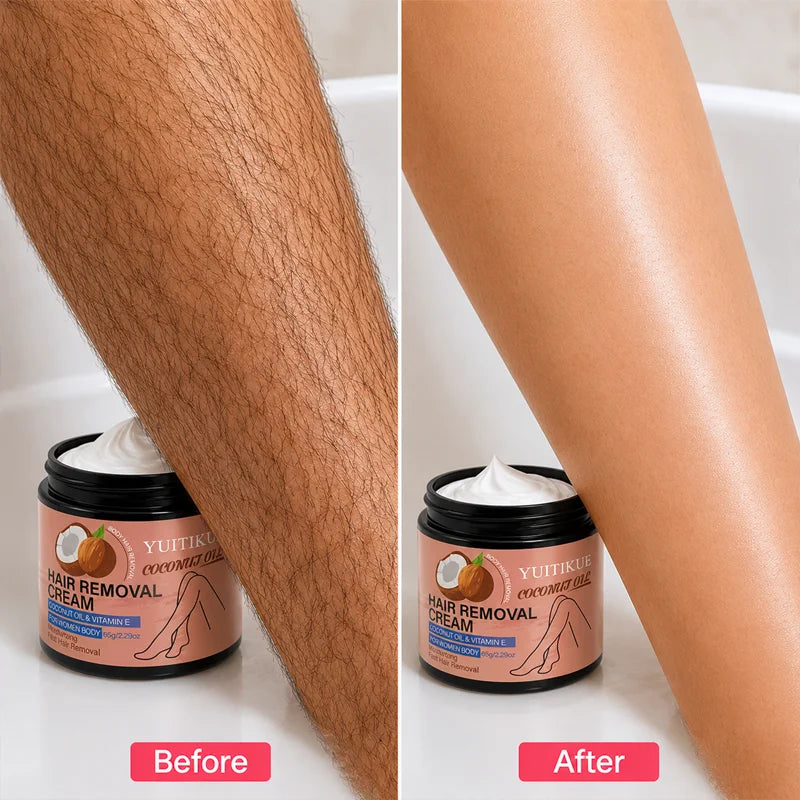 YUITIKUE Coconut Oil VE Hair Removal Cream, Moisturizing Fast Depilatory Cream for Women Legs Arms Body 65g