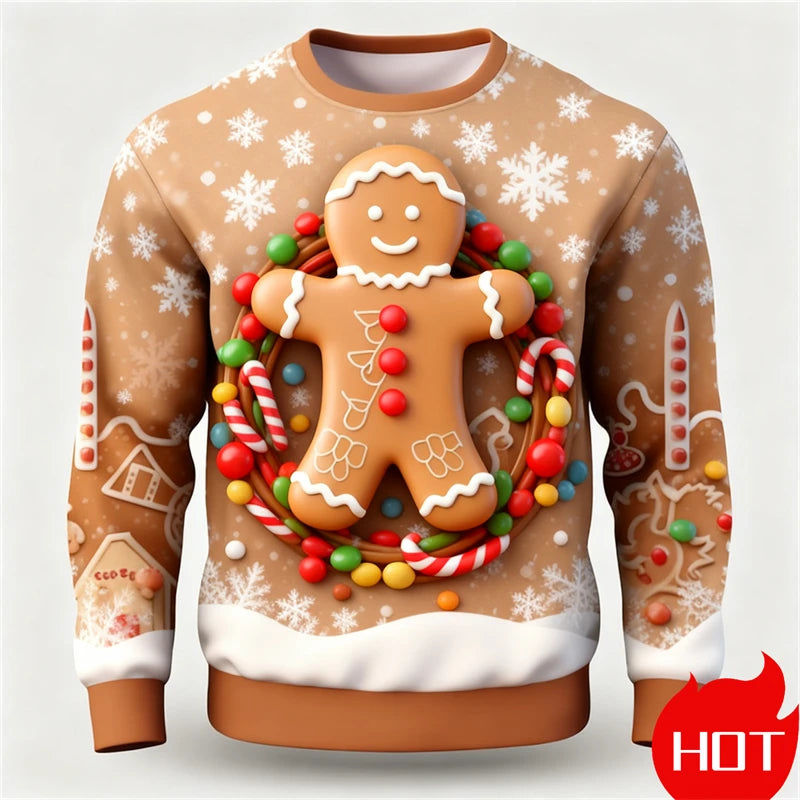 Funny Gingerbread 3D Printed Man  Sweatshirts Women Cute Christmas Festival Graphic Pullovers For Men Clothes Unisex Top