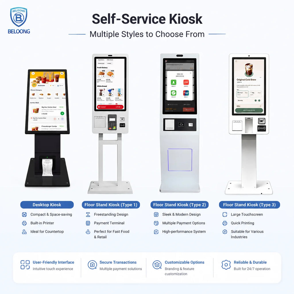 Card Reader Self-Service Restaurant Kiosk Digital Ordering Kiosk Fast Food Payment Kiosk With Camera and 80mm Printer