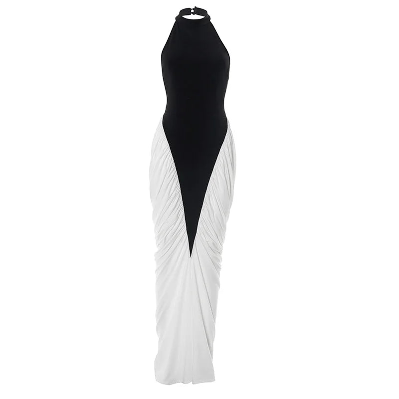 Talenza Elegant Evening Dress Women Fashion Slim Sleeveless Shrinking Clash Long Dress Vintage High Waisted Luxury Summer Dress