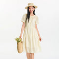 Semir Women Dress Puff Sleeve Lace Crew Neck Textured Midi French Elegant 2026 Summer Romantic Soft Comfy Daily Top
