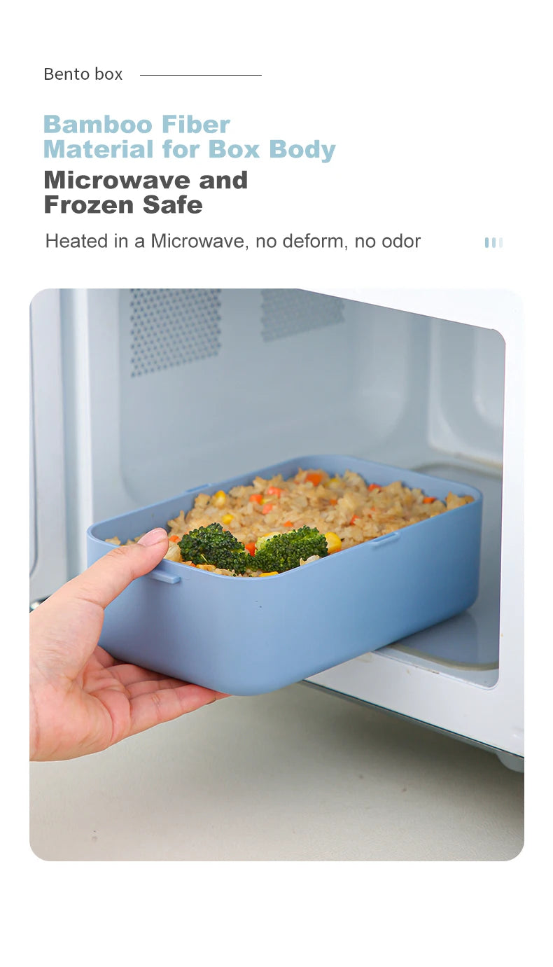 Picnic Lunch Box Bamboo Fiber 3in1 Double Layer Microwavable Bento Box Food Storage Containers school Child Lunch Boxes for Kids