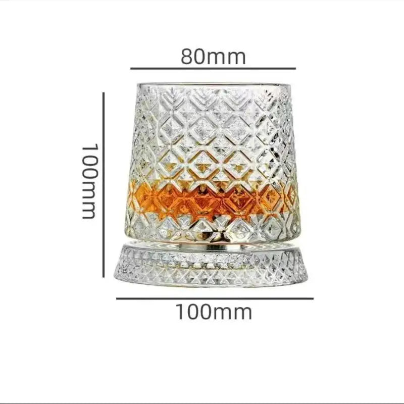 【Whiskey Glasses Rotating Whisky Glass With Glass Base 360 Rotate Degrees Crystal Rum Glass For Cocktail Party Drinking】
