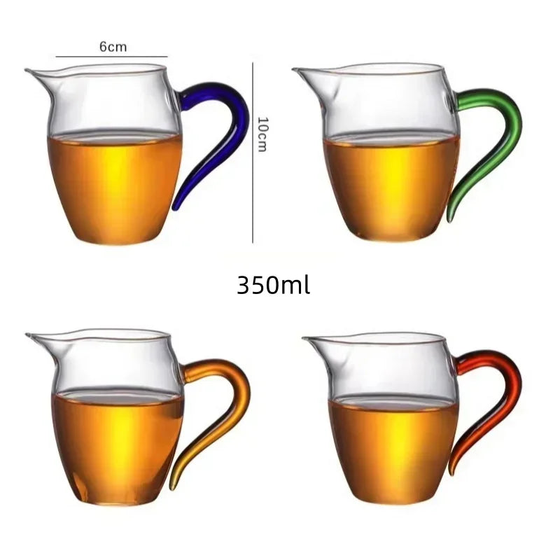 JUSTINLAU High Borosilicate Glass Pointed Tea Cup Tea Dispenser Heat-resistant Glass Teapot Kung Fu Tea Set with Colorful Handle