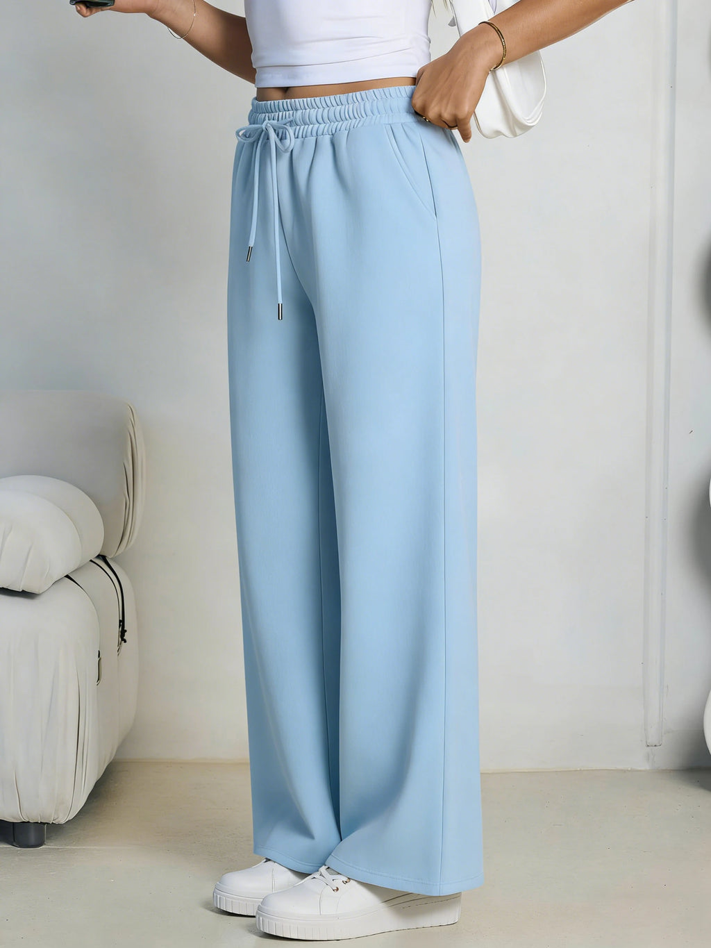 Women Summer Sweatpants 14 Colors Wide Leg Loose Fit Sports Pants Comfortable Drawstring Elastic Waist Casual Streetwear Joggers