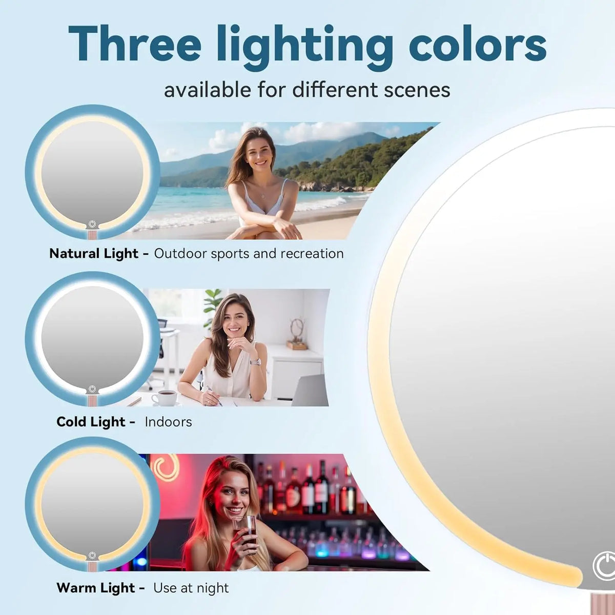 Portable Vanity Makeup Mirror with Lights Touch Control 3-Speed Brightness Multi-Angle LED Cosmetic Mirror for Makeup & Grooming