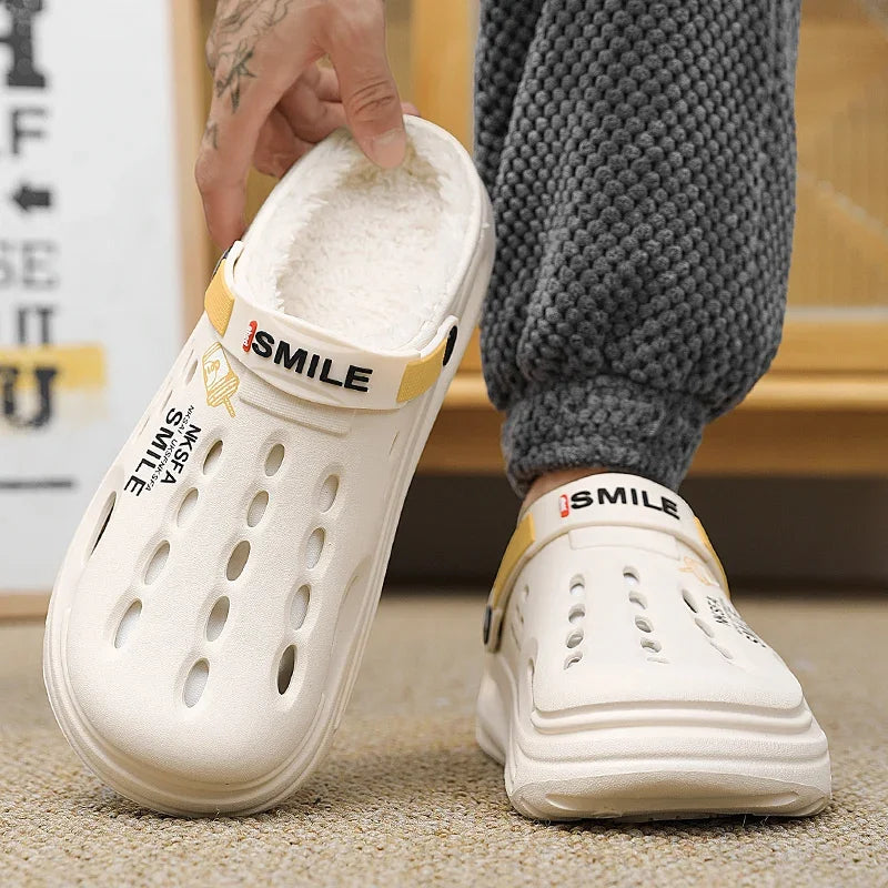 Winter Men Slippers Warm Furry Garden Shoes Soft Indoor Home Cotton Shoe EVA Plush Slides Casual Outdoor Comfortable Fur Clogs