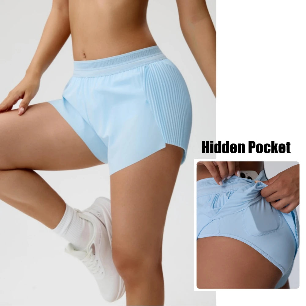 Breathable Fitness Shorts Women's Summer Cooling Tennis Yoga Pants Hidden Pocket Quick-drying Sports Fitness Shorts