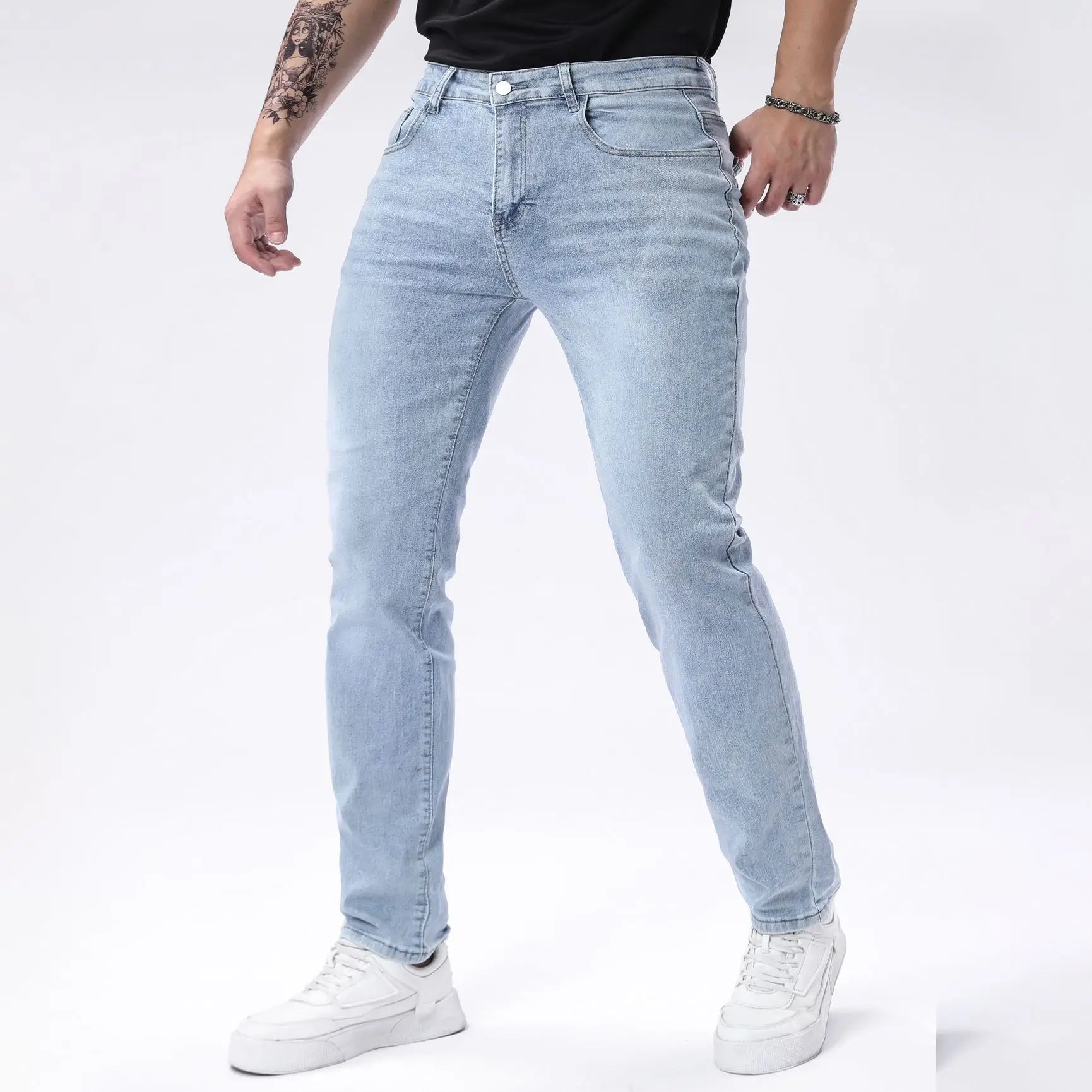 New Men's Four Seasons Jeans Elastic Denim Pants Look Slim and Slim Men's Jeans