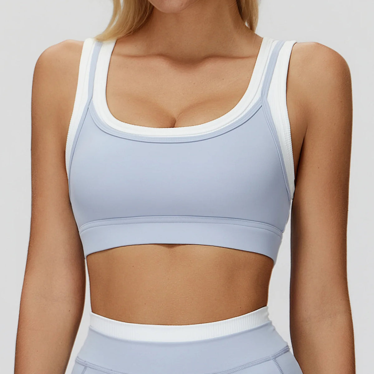 Custom LOGO Women's Naked Fake Two-piece Sports Vest Threaded Contrast Yoga Bra Running Fitness Clothing Top