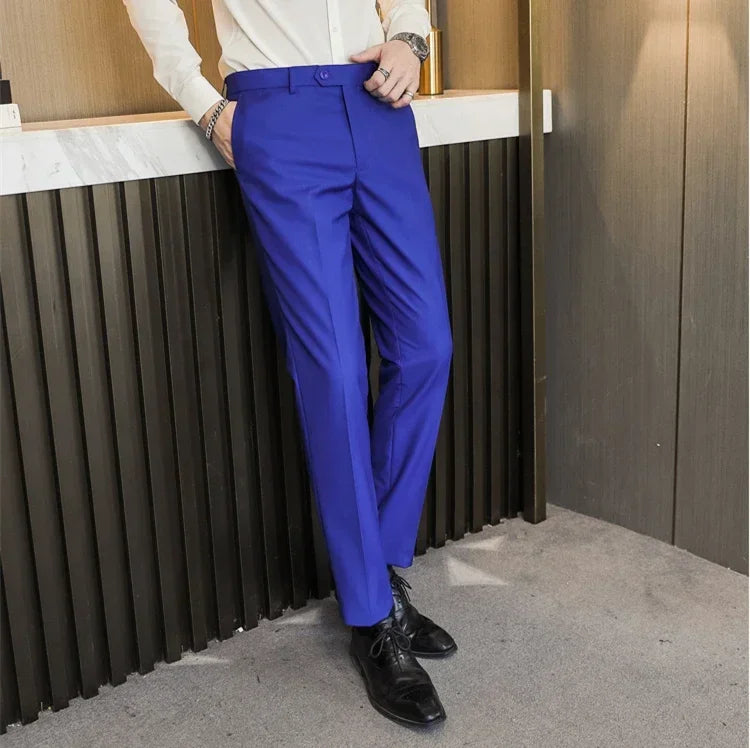 Royal Blue Men Suit Pants, Business Office Trousers, White Black Red Pantalones Hombre Wedding Party Dress Pant, Asian Size