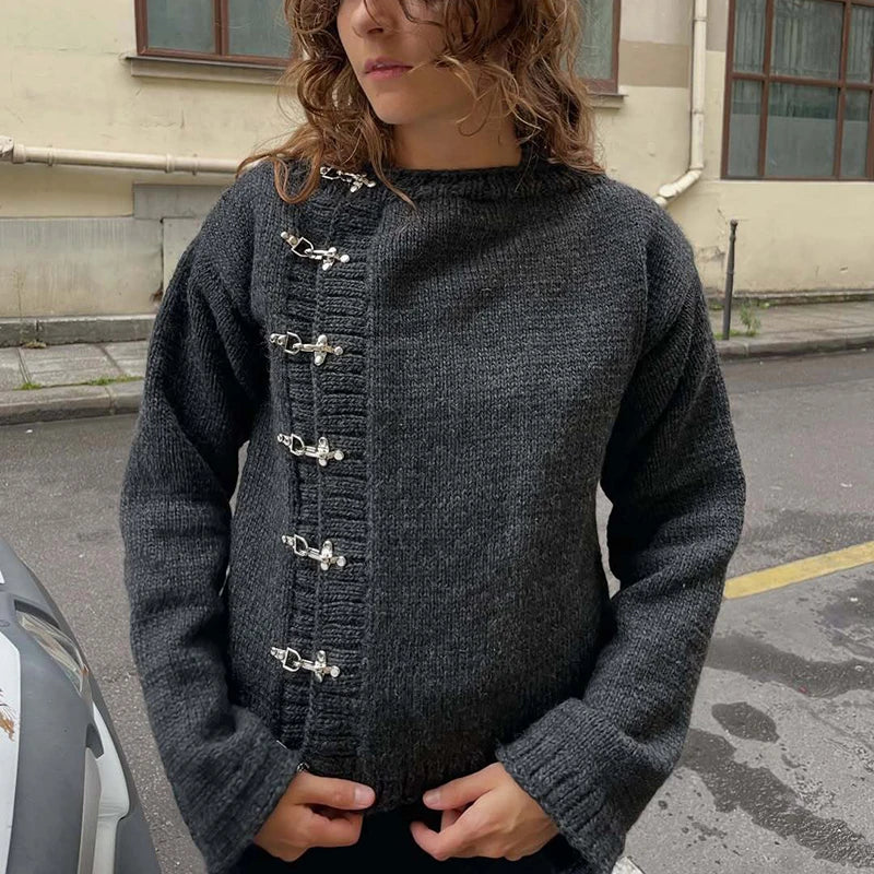 NEW Fall Winter Sweater Casual Slim Fit Chic Solid Color Ribbon Decoration One-shoulder Pullover Y2K Harajuku Womens Streetwear