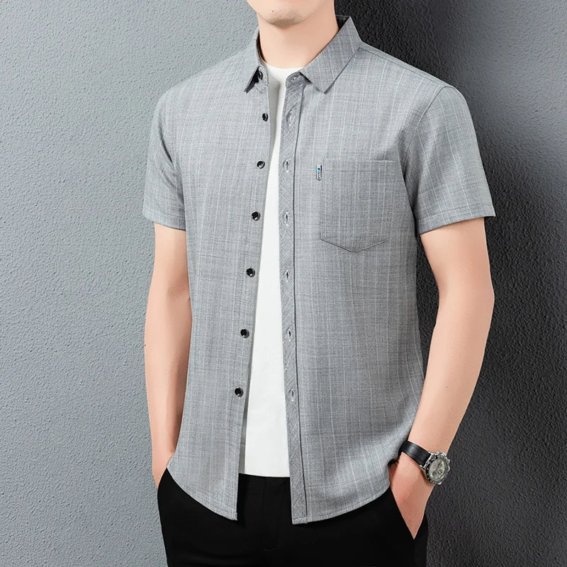 Men Casual Short Sleeve Shirt Anti Wrinkle Quick Dry Comfortable Fabric Business Daily Outdoor Travel Work Wear Blouse