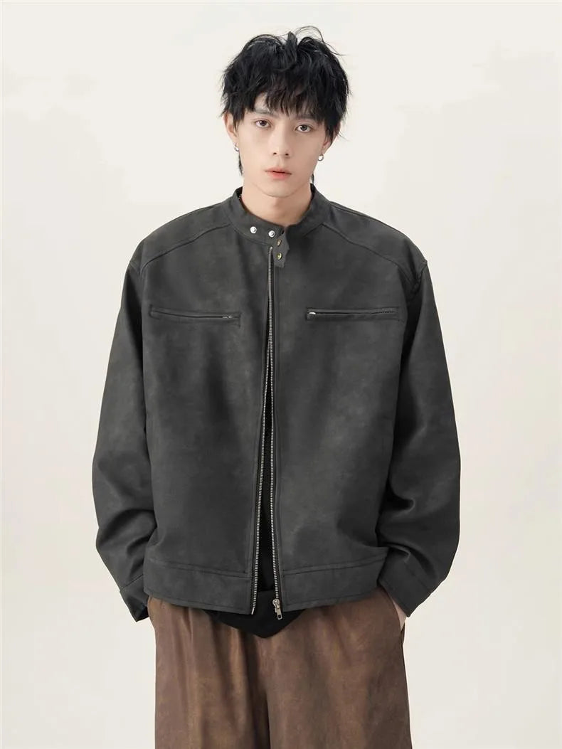 Men's American Retro Brown Leather Jacket Men Motorcycle Er Jacket Casual Baseball Varsity Coat Couple Streetwear Outerwear