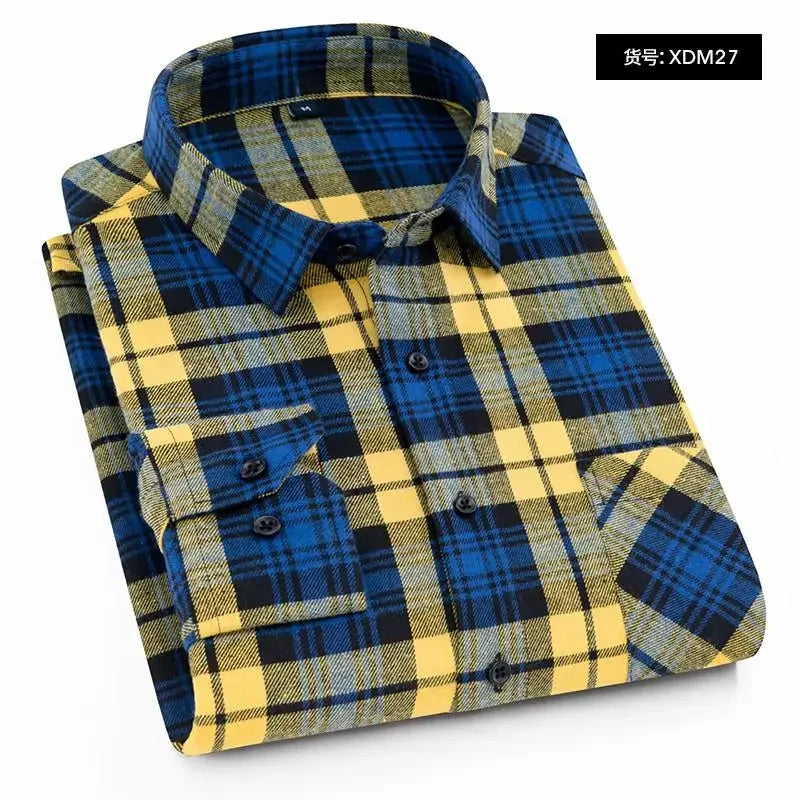 2026 100% Cotton New Male Casual Long Sleeve Warm Man Clothes Flannel Plaid Shirt Men Plus Size 3XL 4XL