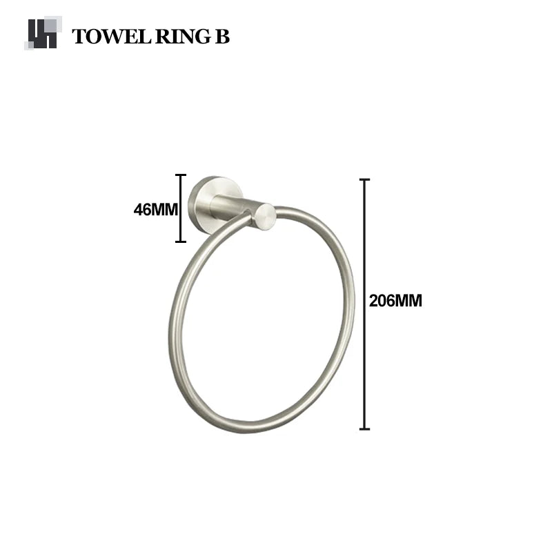 Brushed Nickel Wall Mount Stainless Steel Bathroom Hardware Set Towel Bar Towel Ring Paper Holder Robe Hook Bathroom Accessories