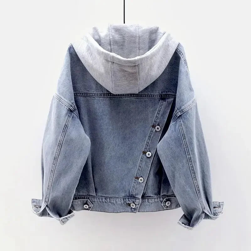 Denim Jacket Schoolgirl Korean Version Loose Short Jacket Long-sleeved Hooded Jacket Multi-pocket Versatile Top Autumnand Winter
