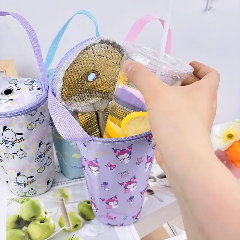 Sanrio Handheld Water Cup Bag Hello Kitty Cold Insulation Heat Preservation Portable Cartoon Water Bottle Pocket Kawaii Outdoors