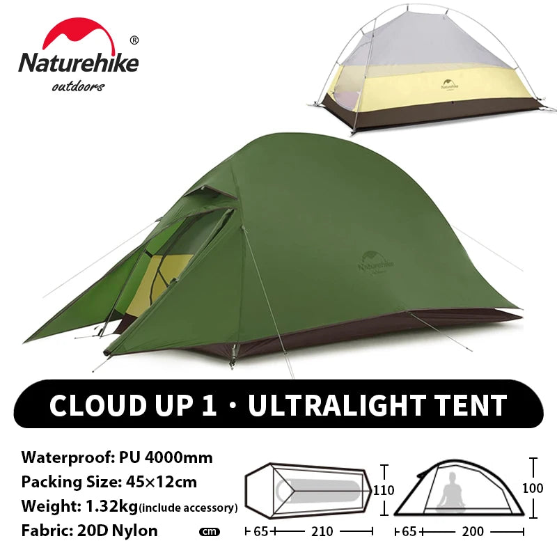Naturehike Cloud Up 1 Upgraded Tent Ultralight Camping Tent Waterproof Outdoor Hiking Travel Tent Backpacking Cycling Tent