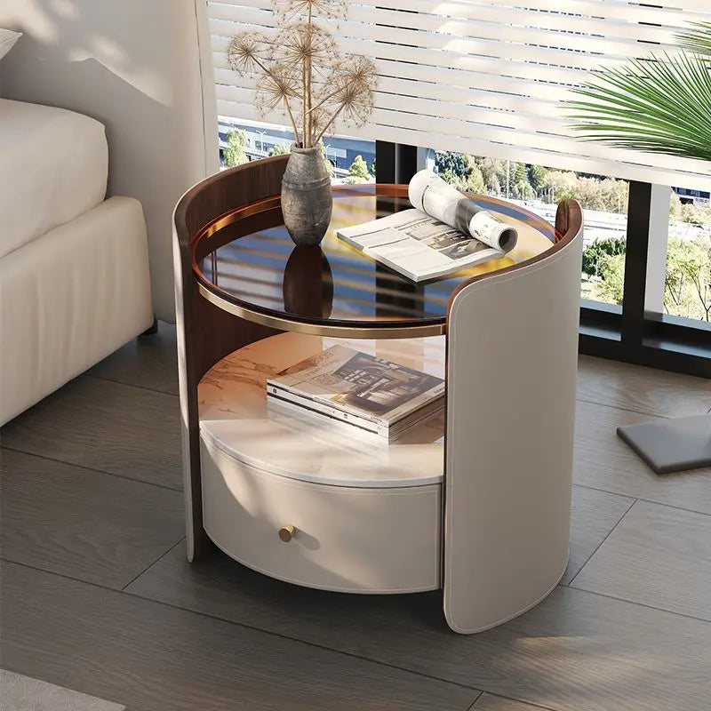 Modern Italian Round Bedside Table: Minimalist Design, Luxury & High-End Storage for Home Bedrooms