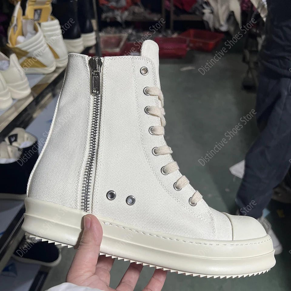 Brand Men Shoes Ro Casual Canvas Shoes High Top Women Sneakers Quality Black Ankle Boot Designer Zipper Luxury Laces Flat Shoes