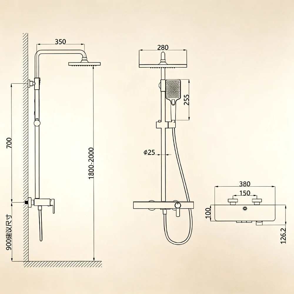 3-way Rainlfall Showers System Set Wall Mounted Bathroom Shower Faucet Set Brass Shower Mixer Crane with Hand Shower Set