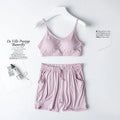 Spring/Summer Ladies Pajamas Sling + Shorts Modal With Chest Pad Solid Color Homewear Set Pajamas Sleepwear Lingerie