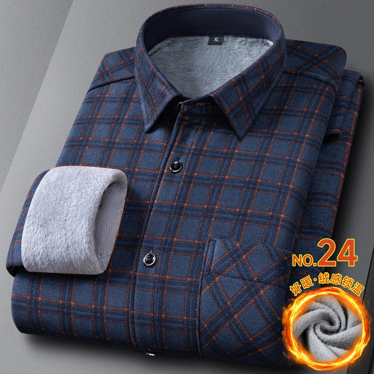 New In Tops Men's Thicken Flannel Fur Lined Shirts Autumn Winter Plus Sized Warm Long Sleeved Plaid Business Casual Slim Clothes