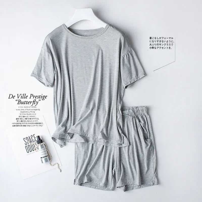 2026 Summer New Pajama Set Women's Modal Short Sleeve Shorts Two Piece Set Ladies Solid Loose Large T-shirt Homewear Women Shirt