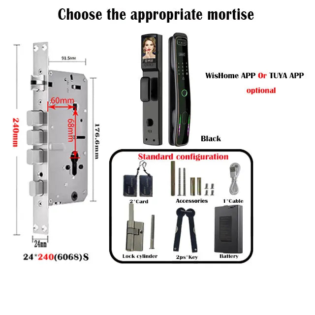 WISHome APP or Tuya App 3D Face Recognition smart Door Lock Unlock Digital Smart Lock Fingerprint Key Card Nfc Phone Unlock Lock