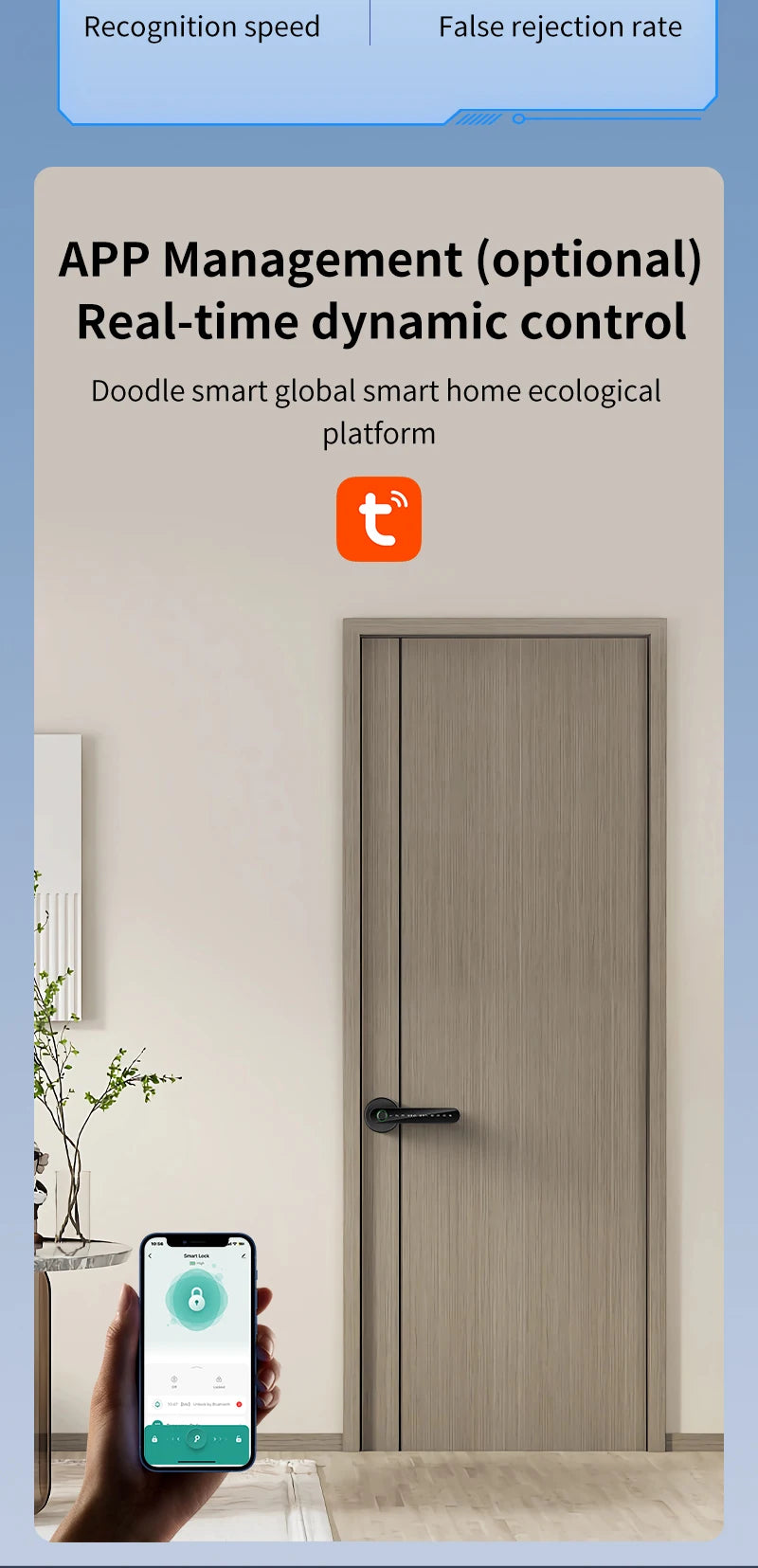 KERUI Tuya Smart Life Fingerprint Door Lock Bluetooth Electronic Lock 5-in-1 Fingerprint Password APP  Key for Home Apartment