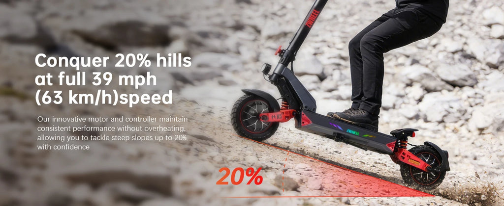 D3 Dual Motors Adult Electric Scooter 2400W Peak 39MPH Max Speed 48V20Ah Lithium Battery 50Miles Max Range 4 Riding Modes Smart APP Control Can Bluetooth Unlocking Dual Shock Absorption Oil Disc Brakes 10-inch Tubeless Tires