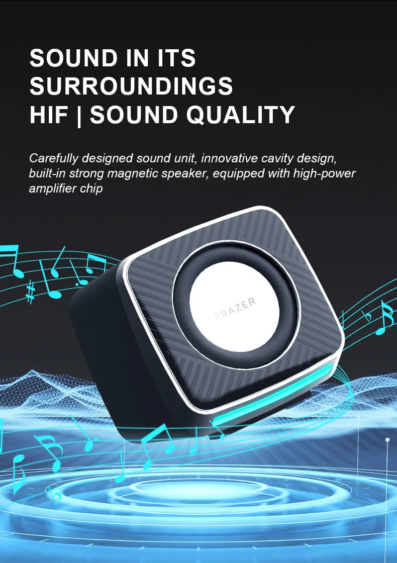 Lenovo Computer Speakers HiFi Sound Quality Desktop Audio Stereo LED Breathing Light Loudspeaker Box Dual Channel with 3.5mm/USB
