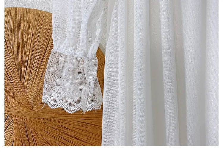 Spring Autumn Palace Gauze Dress Loose Princess Nightgown Women's Long Sleeve Night Shirt Lace Sweet Long Nightdress Home Wear