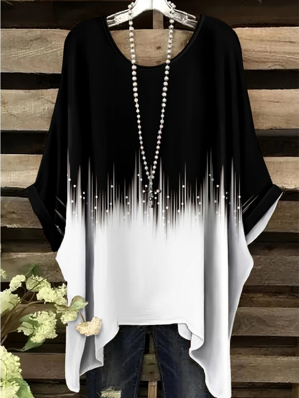 Women's T-Shirts Summer Gradient Sequin Graphics Tops O-Neck Female Vintage Clothing Floral Print Tees Loose Oversized T Shirts