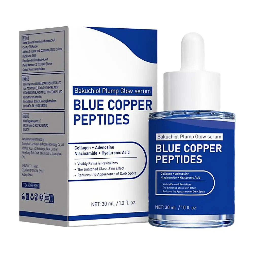 Blue Copper Peptide Serum Glow Plump Hydrating Face Essence Moisturizer Smooth Skin Firming Boosting Facial Care Serum 30ml