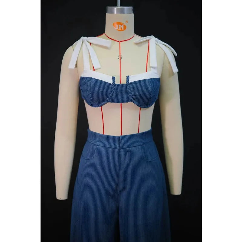 Pant Set Women Two Piece Sets Strapless Sleeveless Sexy Tops Wide Leg Long Pants High Waist Y2k Streetwear Elegant Slim Fit