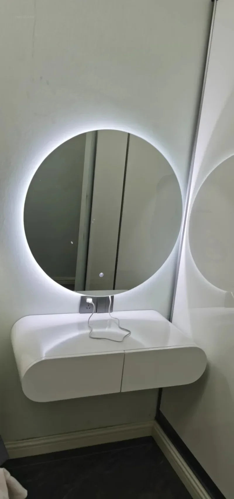 Cream suspended dressing table modern minimalist bedroom dressing table wall mounted dressing table mirror combination u q