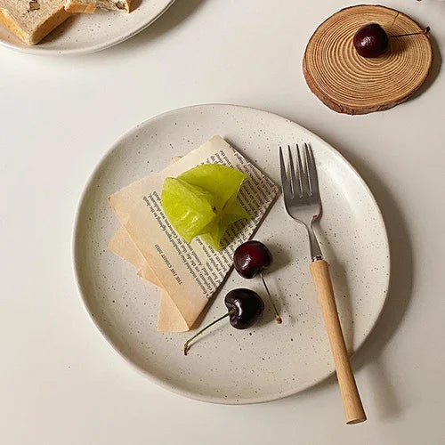 Retro Style White Ink-splashed Ceramic Bowl and Plate Western Food Steak Fruit Dessert Tray Salad Bowl Tableware Main Dish Plate