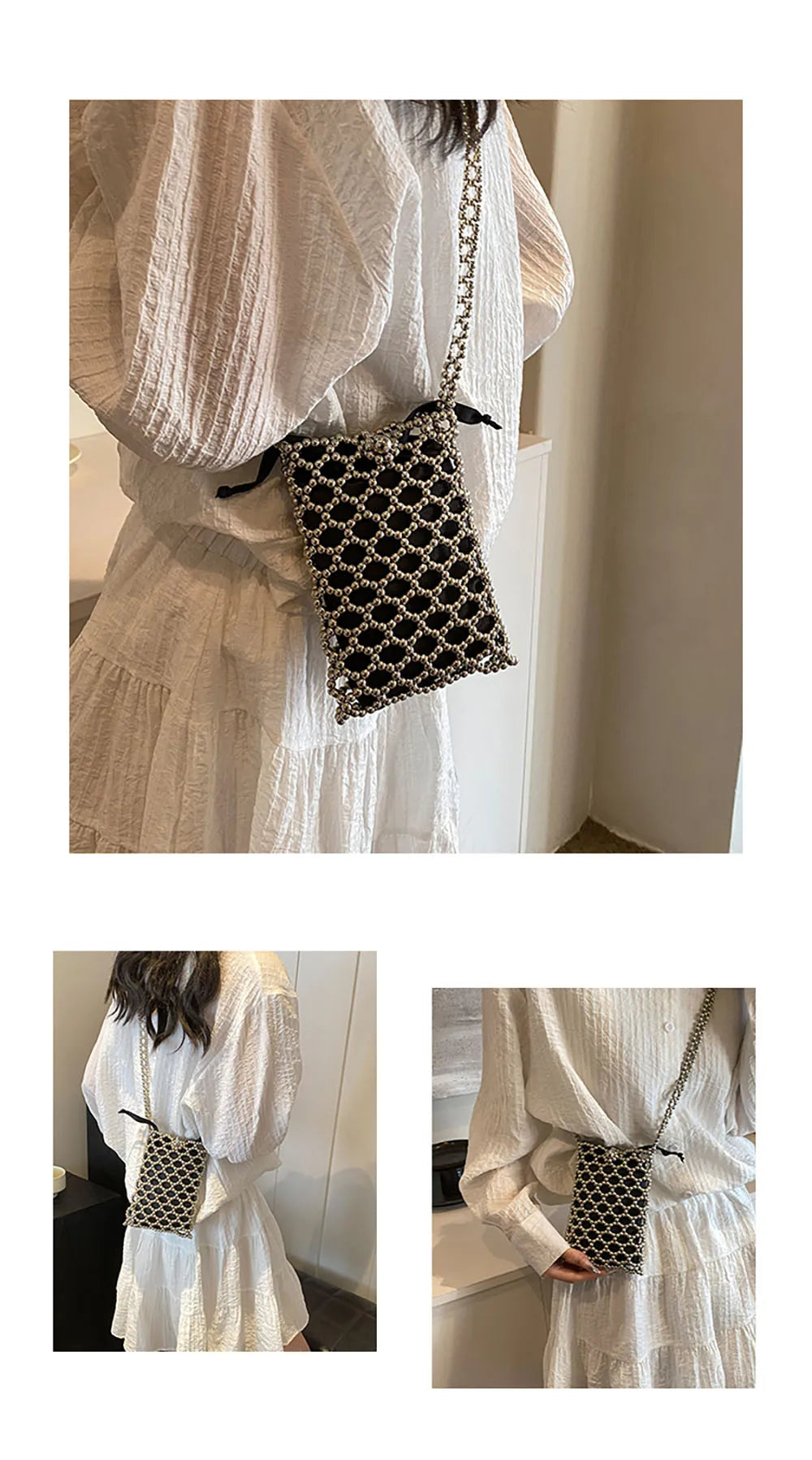 Pearl Bag Women Luxury Design Mini Phone Single Shoulder Bags Beading 2025 New Summer Chains Crossbody Bag for Wallet Daily Pack
