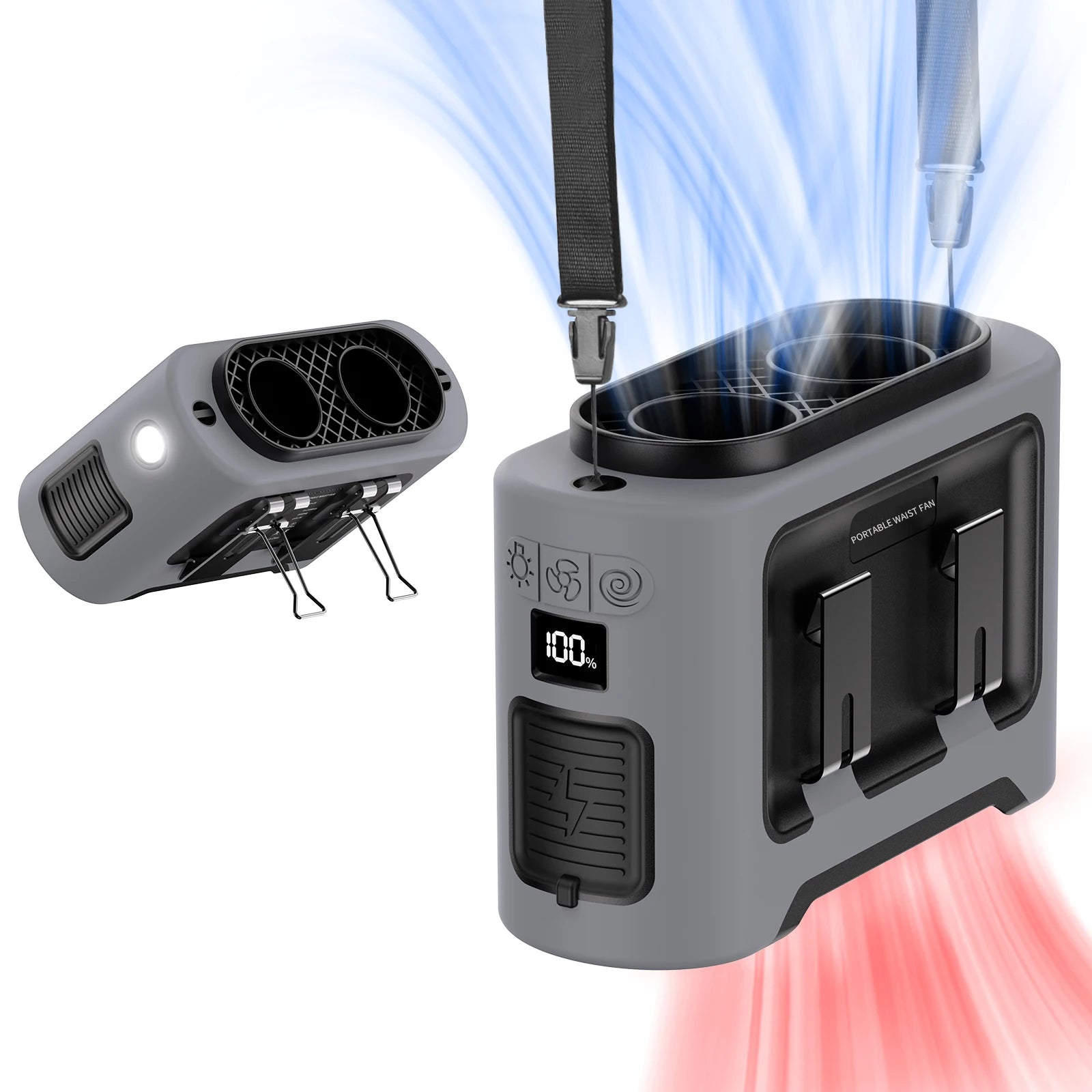 Socoolfan 14500mAh Outdoor Fan Portable Waist Hanging Neck Strong Dual Air Vents Fans for Travel Sports Courier Outdoor Working