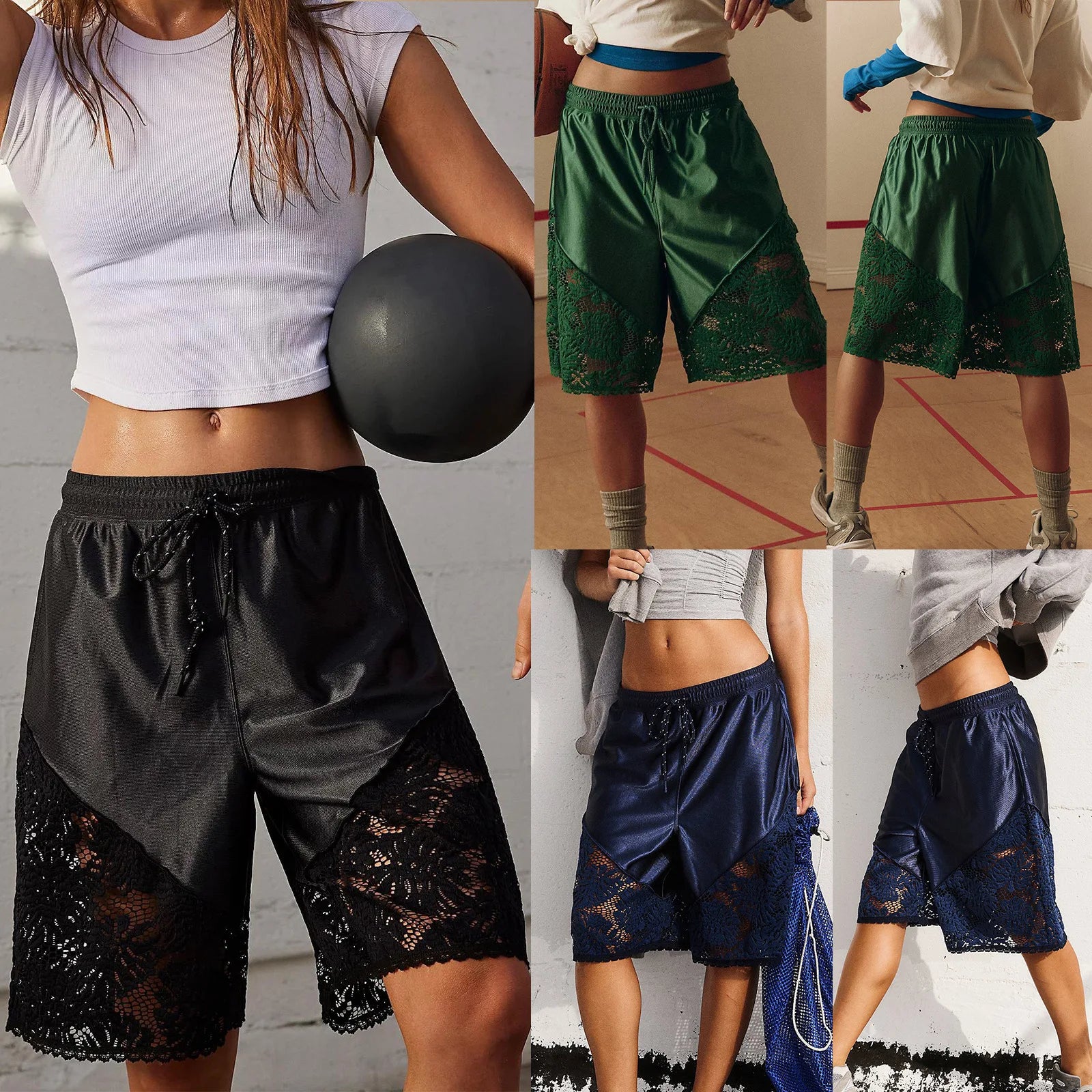 New Arrival Women's Drawstring Loose Casual Shorts Fashion Lace Splicing Sports Pants Summer Comfort Versatile Shorts Streetwear