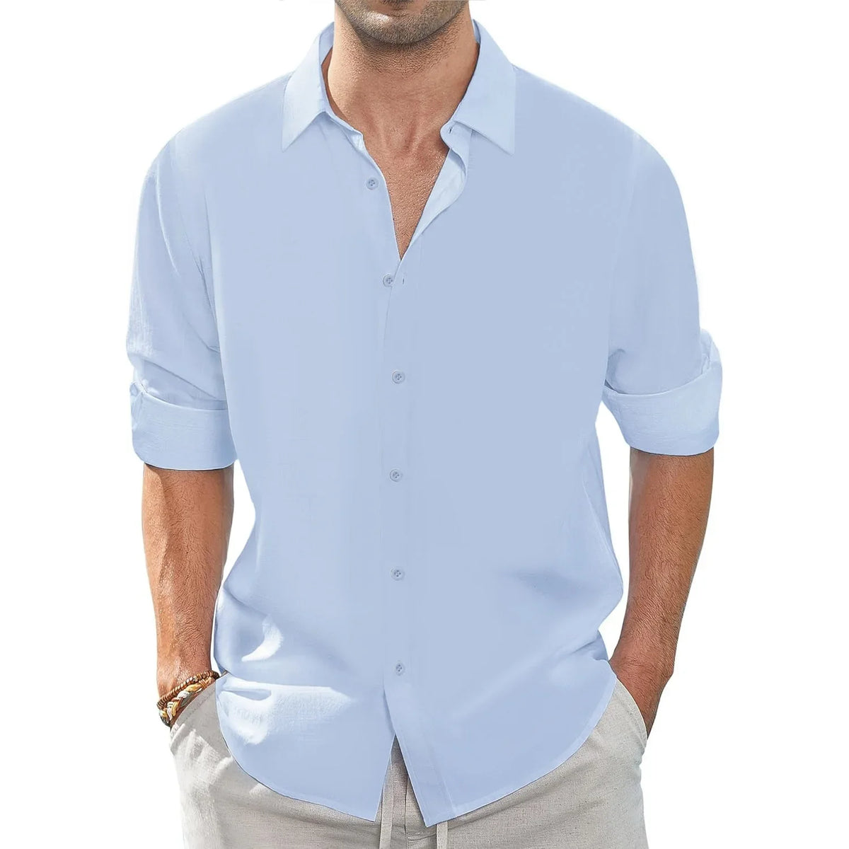 Spring Fall Men's Shirt Long Sleeve Lapel Collar Solid Color Basic Style Casula Breathable Lightweight Simple Fahion Shirts