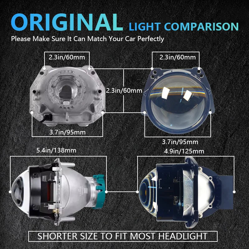 Carolyn2PCS 3 Inch Bi LED Projector Headlights Lenses for Hella LED Lights Projector 120W 40000LM Diode Headlamp Car Accessories