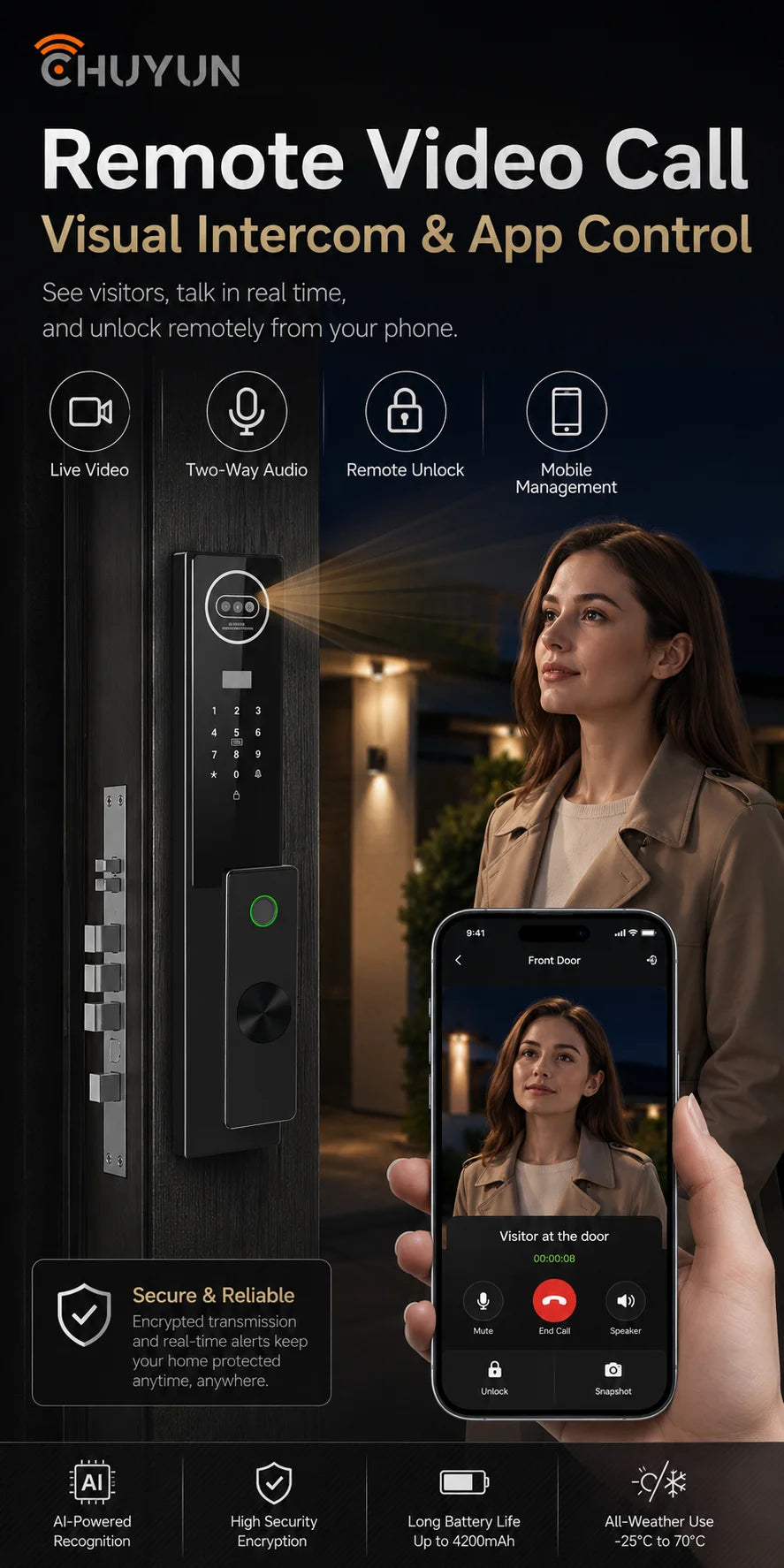 Tuya Smart WiFi Door Lock with Face Recognition Fingerprint Password IC Card Digital Keyless Entry