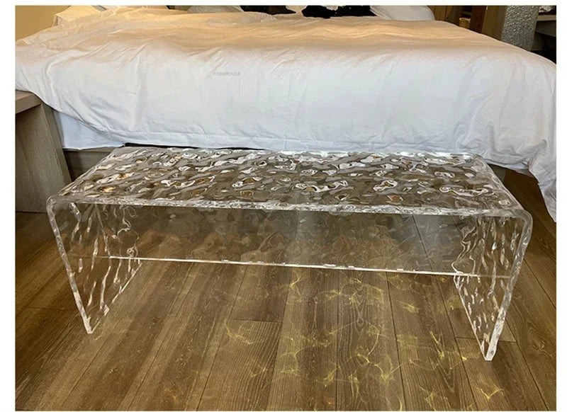 Nordic Acrylic Shoe Changing Stools Transparent Bench Water Ripple Bed End Stool for Bedroom Light Luxury Living Room Furniture
